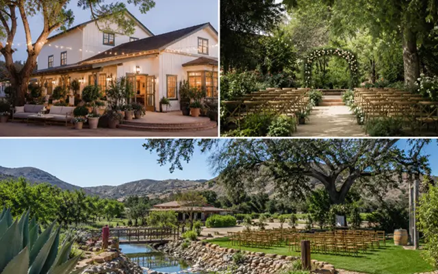 Collage of small garden, ranch, and cottage wedding venues in San Diego featuring a charming cottage, lush garden ceremony, and scenic ranch setting.