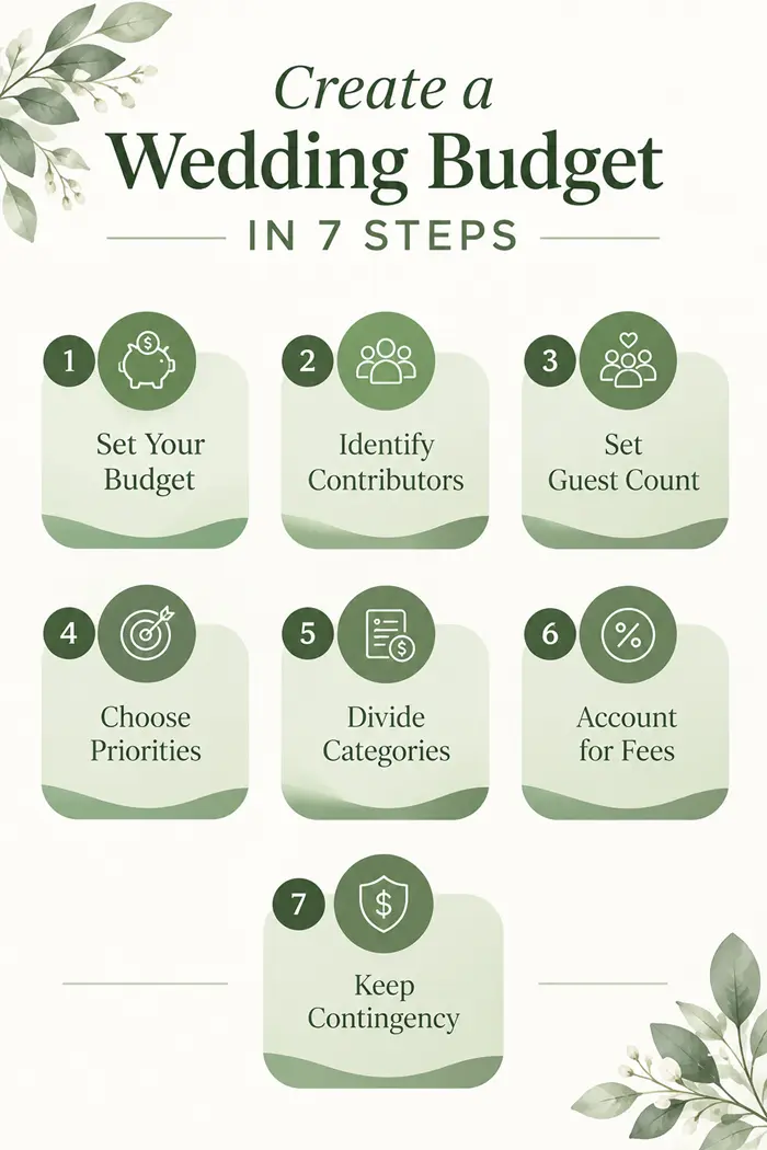 Create a wedding budget in 7 steps infographic