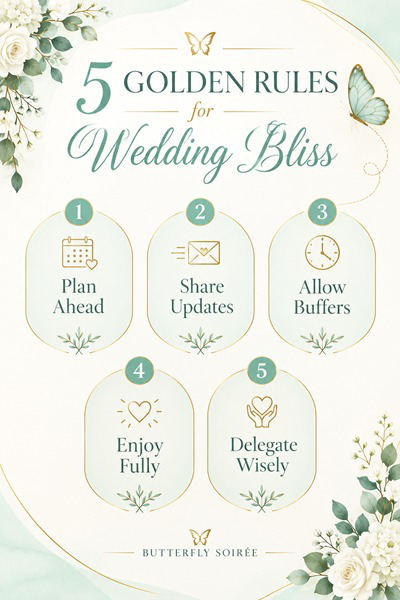 5 golden rules for wedding planning including planning ahead and delegating wisely